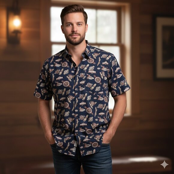 Vintage Cigar Print Collared Shirt - Picture 1 of 1